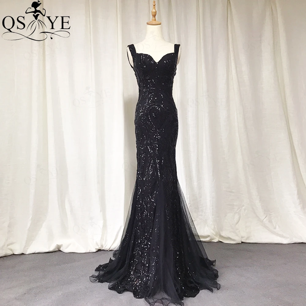 

QSYYE Sequin Pattern Evening Dress Black Long Mermaid Prom Gown Glitter Sweetheart Elegant Party Dress Glitter Lace Formal Dress