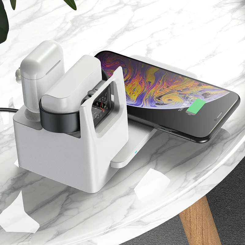 Белый 3 в 1 Qi Беспроводное зарядное устройство для iPhone 11 samsung S8 быстрая зарядная станция Док-станция для Apple Watch 4 3 2 1 Apple AirPods зарядное устройство - Цвет: Белый