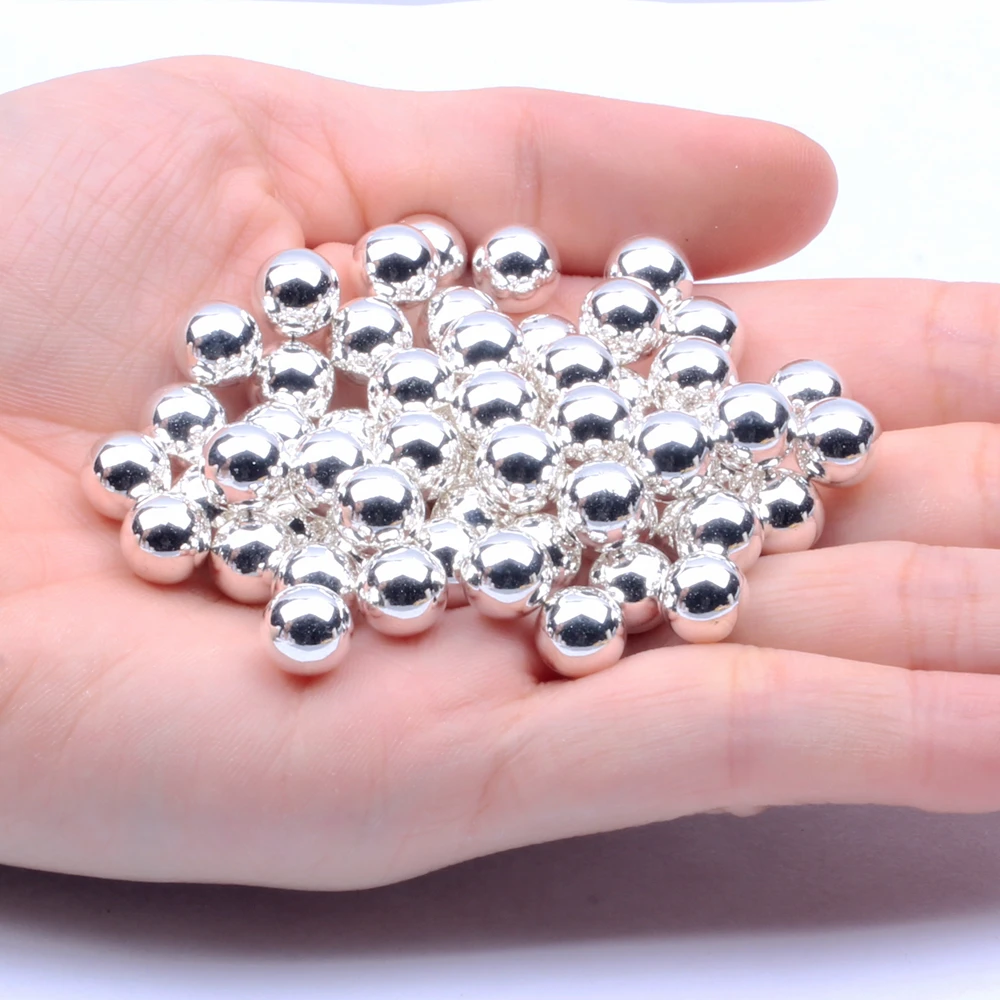 No Hole Metallic Silver Round Beads 4mm 5mm 6mm 8mm 10mm Imitation Resin Pearls DIY Crafts Decoration