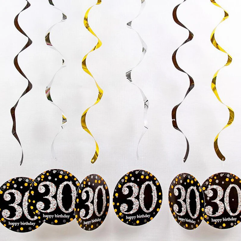 30-yellow 6 шт./компл. ПВХ спираль с днем рождения вихревой 18 21 30 40 50 60 70 лет висит День рождения украшения Цветной лента - Цвет: 30-yellow