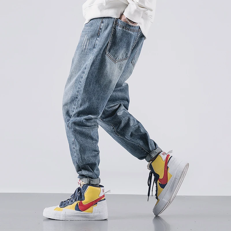 Japanese Vintage Fashion Men Jeans Retro Blue Loose Fit Ripped Denim Harem Pants Streetwear Hip Hop Wide Leg Designer Jeans Men Japanese Vintage Fashion Men Jeans Retro Blue Loose Fit Ripped Denim Harem Pants Streetwear Hip Hop Wide Leg Designer Jeans Men