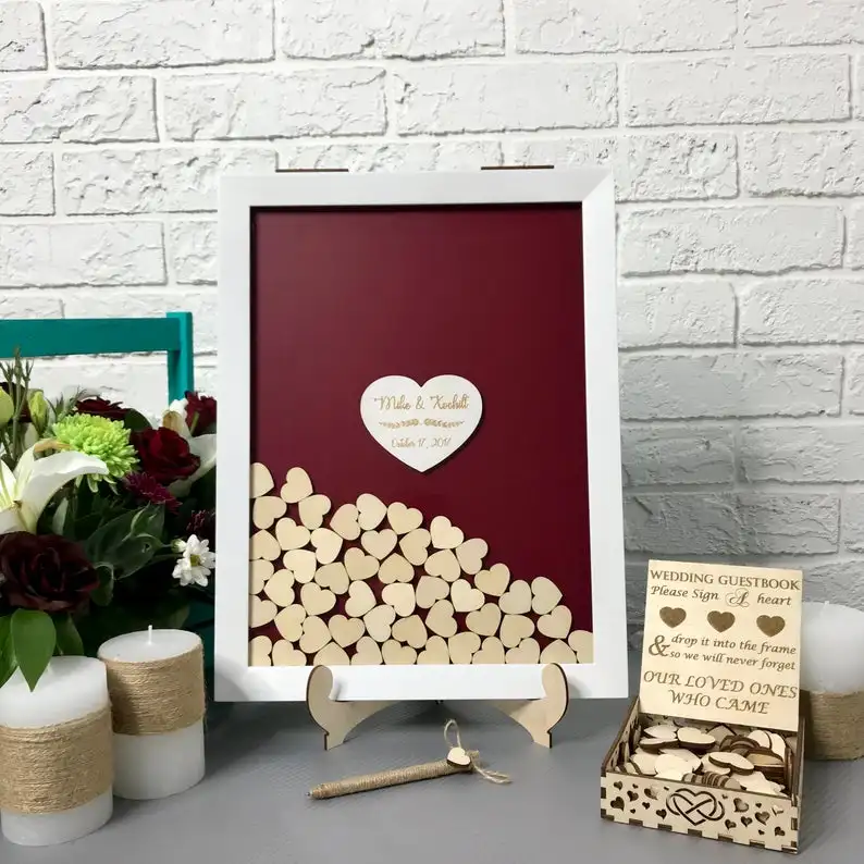 

Personalized Wedding Guest Book Drop Box Guest Book Alternative Drop Heart Frame Rustic Wood Wedding Sign Book Wedding Decor