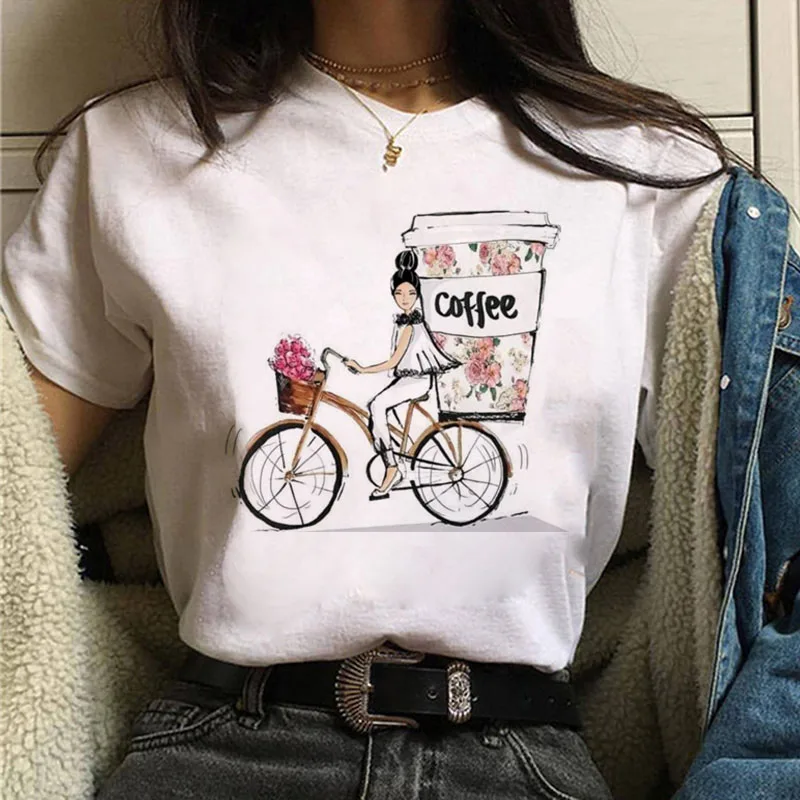 Fashion Women T Shirt Coffee Time and Girl Printed T Shirt Female Summer Casual Tops Tee 90s Girls Harajuku Cute Women T-shirts sport t shirt Tees