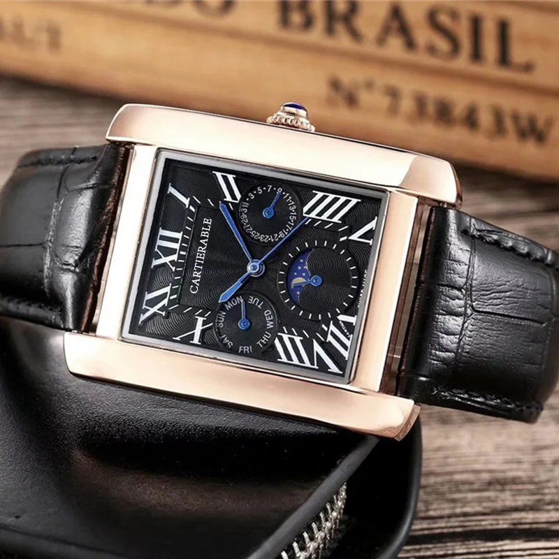 

Cartierable All dials working Stopwatch Men Watch Luxury Watches With Calendar Leather Strap Top Brand Quartz Wristwatch for men