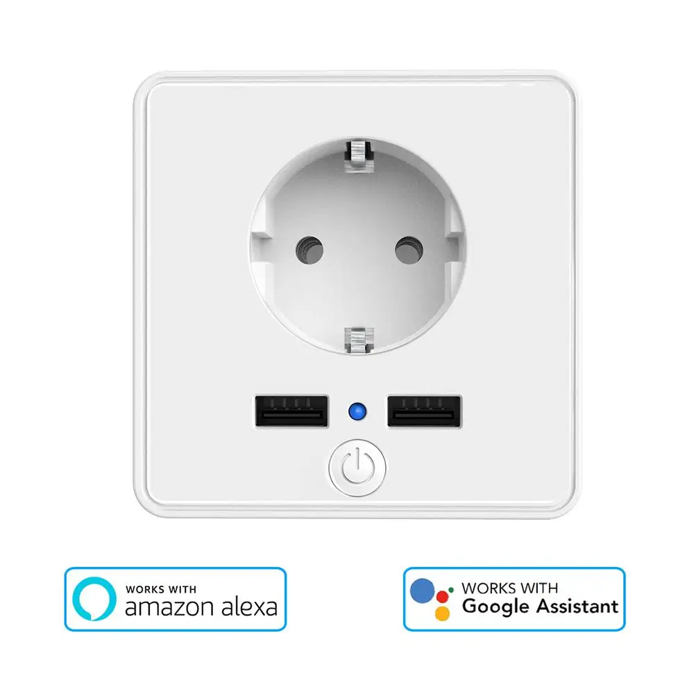 

Teekar T16E 2000W EU Plug Smart WIFI Wall Outlet Socket Dual USB Port APP Control Power Monitor Work With Alexa Google Assistant
