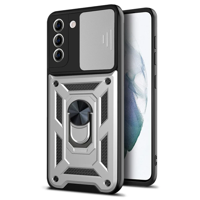 Lens Protection ShockProof Phone Case For Samsung Galaxy S21 Ultra S22 Note 20 Ultra S20 FE A52 A72 Metal Magnetic Ring Bracket Silver