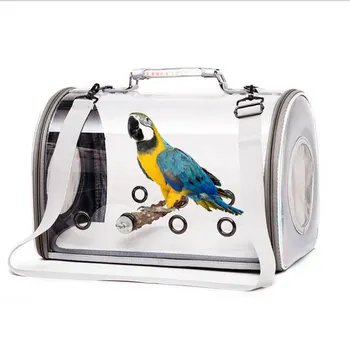 

Portable Travel Bird Cage Carrier with Wooden Standing Stick Transparent Parrot Handbag Outdoor Shopping Carrying Shoulder Bag