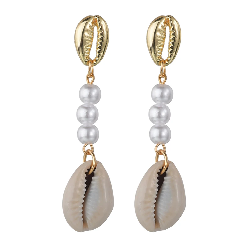 

Korean Freshwater Pearl Drop Earrings For Women Starfish Consh Gold Shell Bule Red Stone Earrings Statement Jewelry Party Gifts