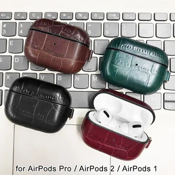 

Crocodile Pattern Cowhide Genuine Leather Case for AirPods Pro Wireless Charging Box Leather Case for Airpods 1 2 Shell Cover