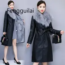 Зимняя куртка из искусственной кожи с длинным рукавом, Длинная кожаная женская куртка, женская одежда, Женское пальто