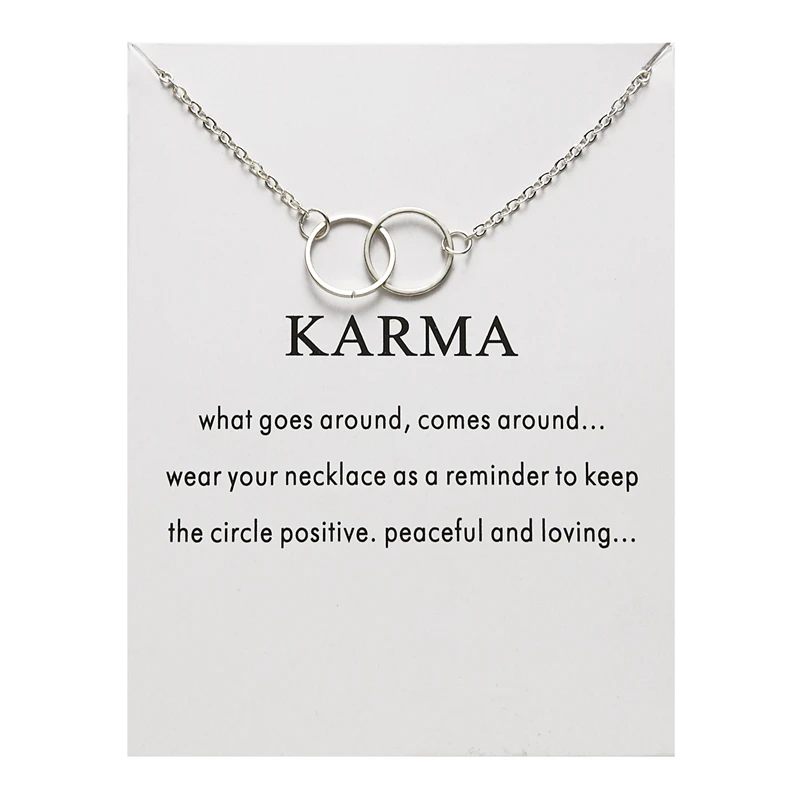 

Ailodo Double Circles Pendant Necklace For Women Girl Silver Color Chain Statement Necklace With Card Fashion Jewelry Gift LD353