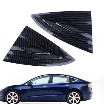

2pcs Plastic Black Carbon Fiber Color Rear Window Louver Shutter Cover Trim Frame Fit For Tesla Model 3 2018 2019