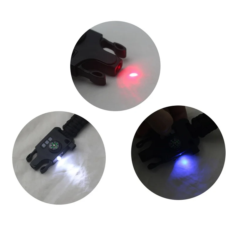 На открытом воздухе Выживание мужские браслет Лазерные фонарики помочь светильник компас свисток взять карты парашютный шнур веревка 7 в 1