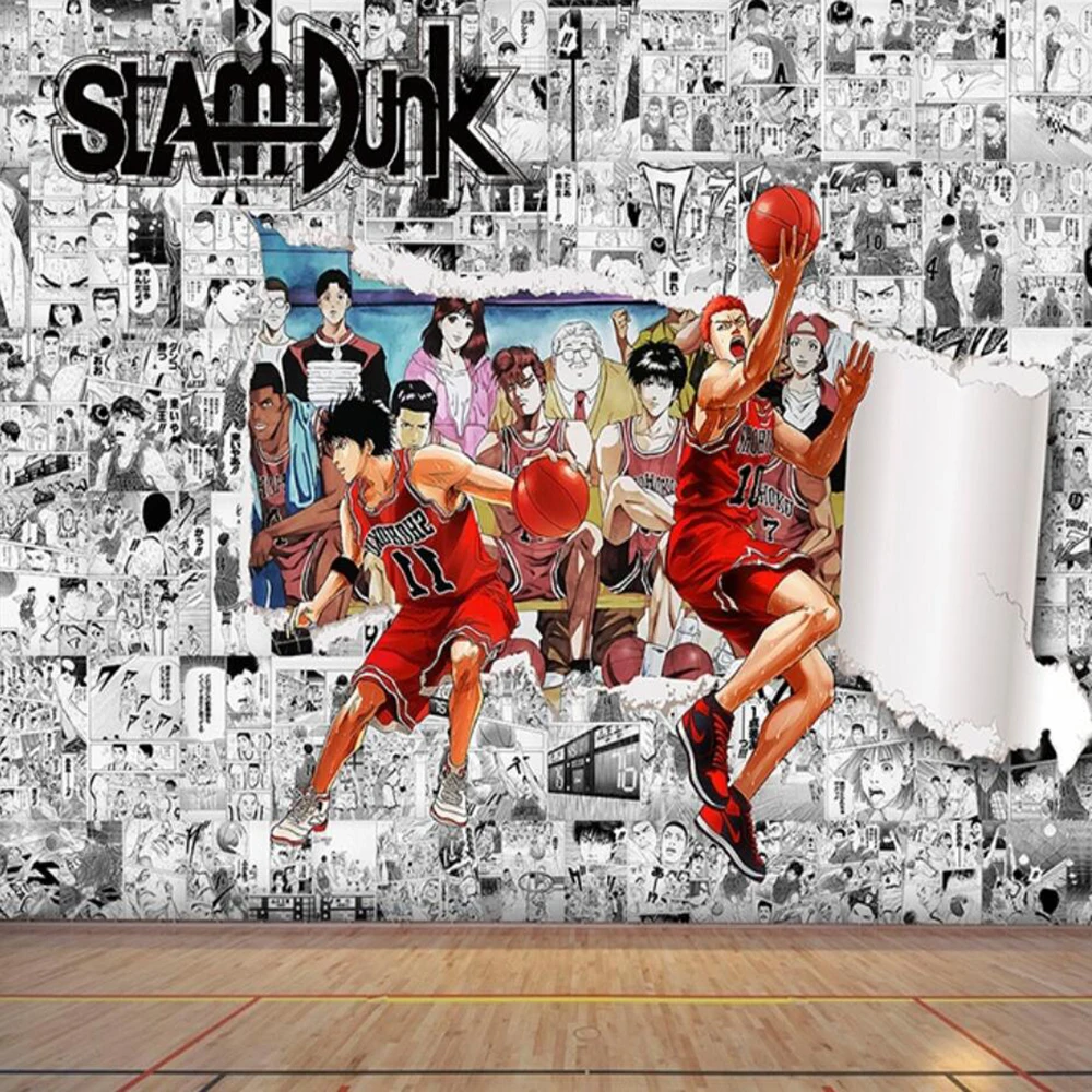 Milofi пользовательские 3D обои аниме Slam Dunk мастер черно-белый комикс мультфильм детская комната цельный фон стены