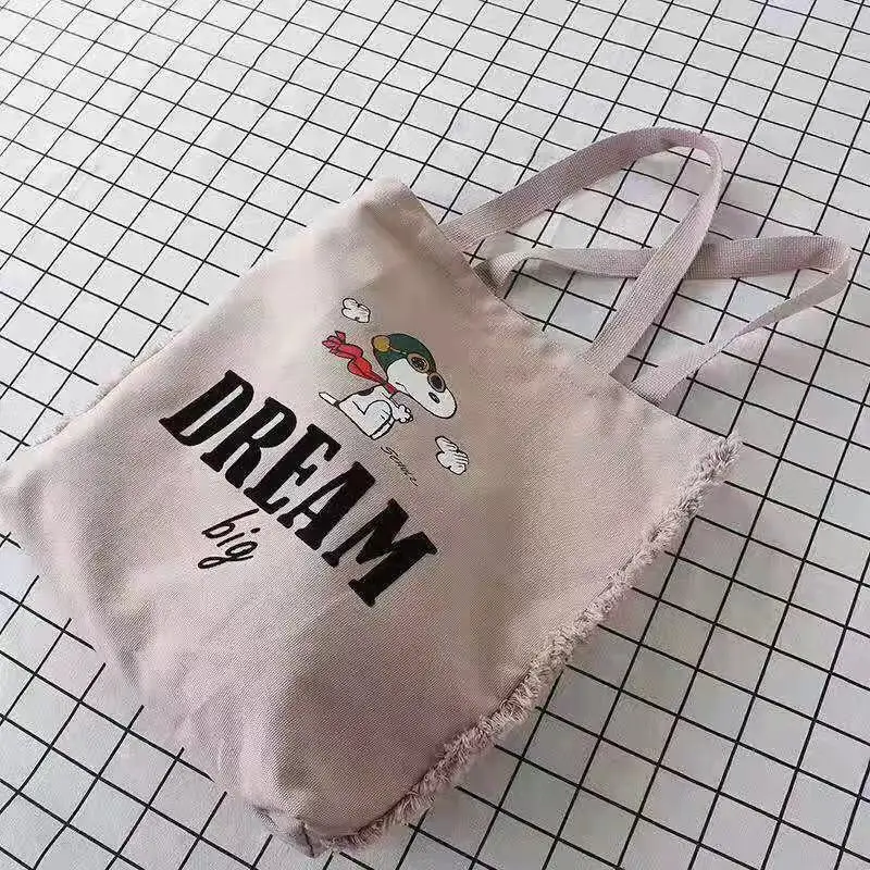 

New Style Canvas Women's Side Edge Tassels Cartoon Pattern Printed Lettered Fresh by Age Handbag 1998