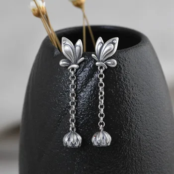 

FNJ Butterfly Drop Earrings 925 Silver Original Pure S925 Sterling Silver Earring for Women Jewelry Romantic Tassel Lotus