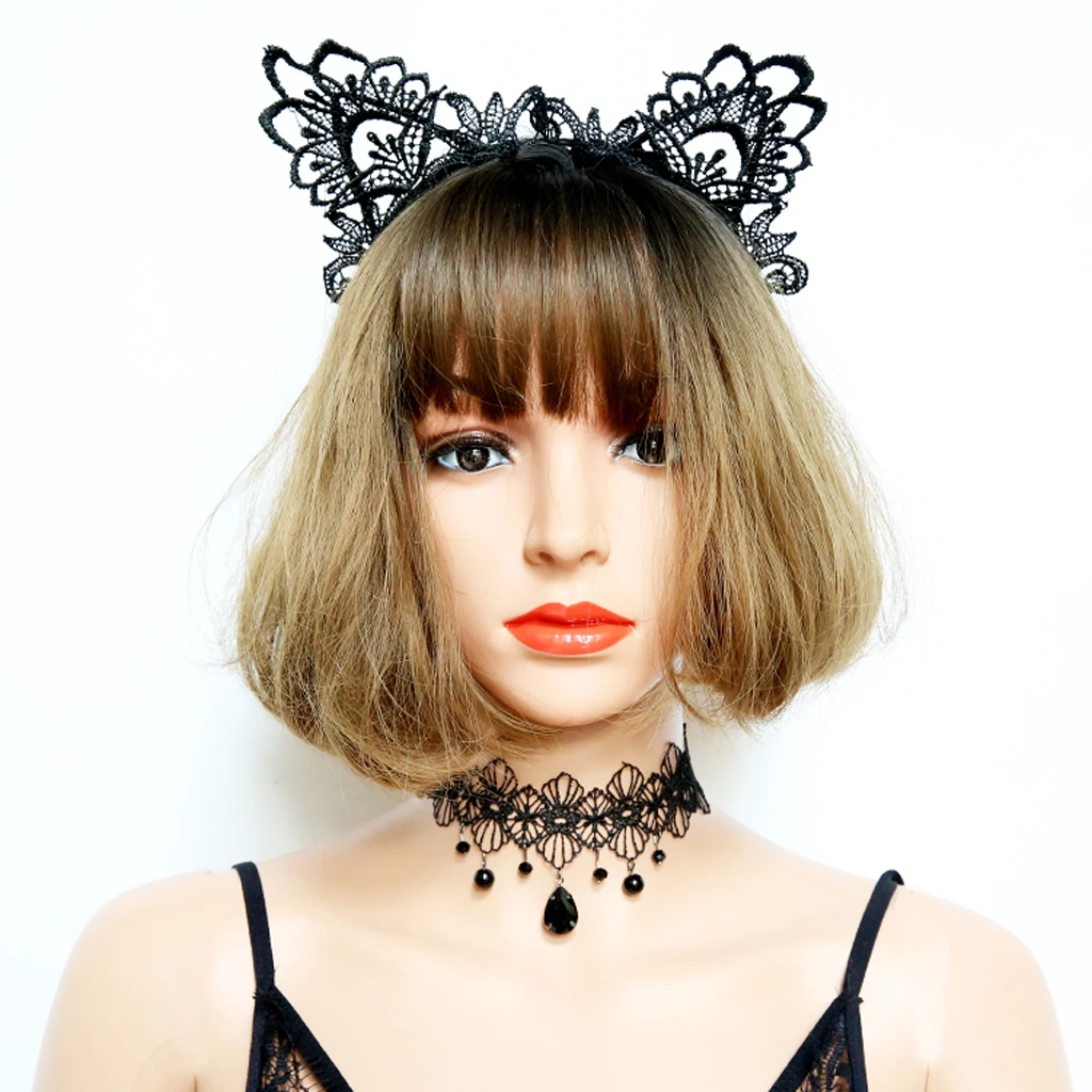 Wedding Party Beads Rhinestone Tassels Chain Pendant Gothic Necklace for Women Vintage Punk Black Lace Choker 