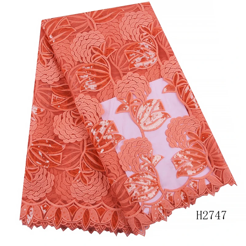 

Latest burnt orange African Lace Fabric 2019 High Quality French Milk Silk Lace Fabric With Sequins nigeria party dress