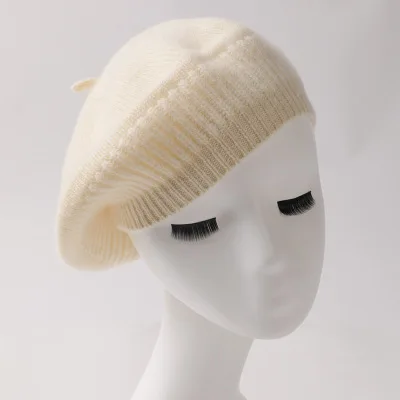 White Beret Роскошная вязаная шапка из 100 кашемира, берет, зима, Женская Осенняя женская шапка, верблюжий, серый, черный, толстая, вязанная крючком, повседневная, ручная работа - Цвет: White Beret