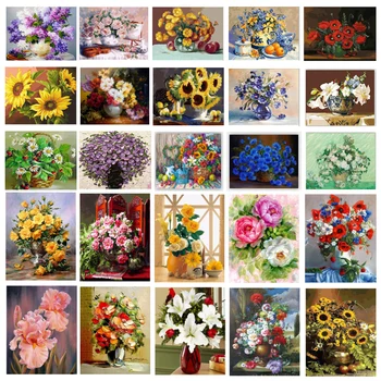 

GATYZTORY 60x75cm Oil Painting By Numbers Multiple Flowers DIY Paint By Numbers On Canvas Frameless Home Decoration Unique Gift