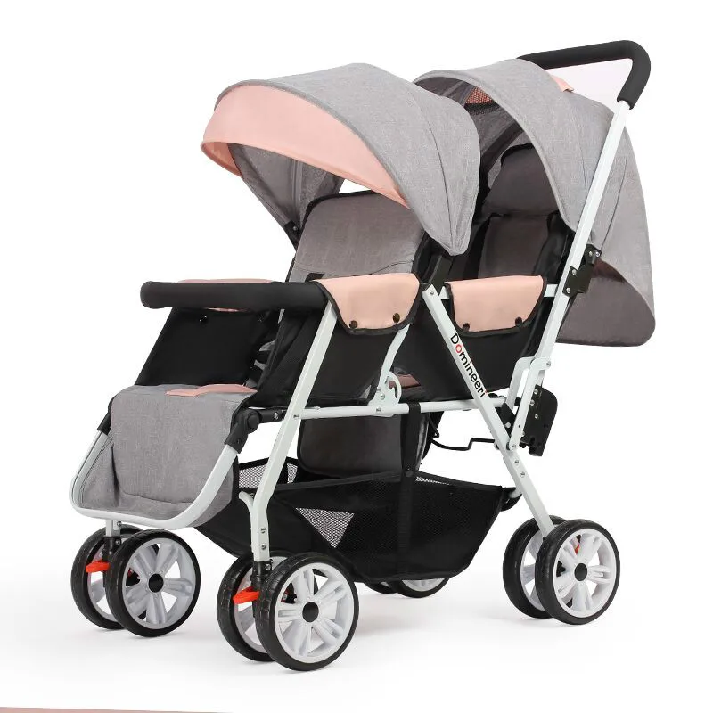 Twin Baby Strollers Lightweight Folding Front Rear Reclining Trolley Baby Double Stroller Can Lie Flat - Цвет: B2