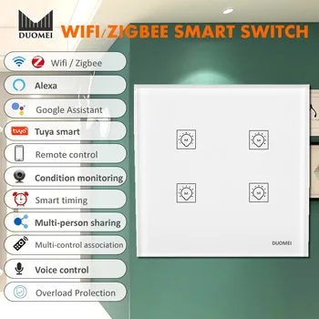

EU US standard 4 Gang Wifi/Zigbee Smart Light Switch Glass Touch Panel Voice Control Wireless Wall Remote Alexa Google Home