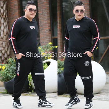 

2030 + 008 Weaving Belt Crossbar Big Size Length Sleeve Length Pants Match Two-piece Set Fat Man Leisure Sports Package