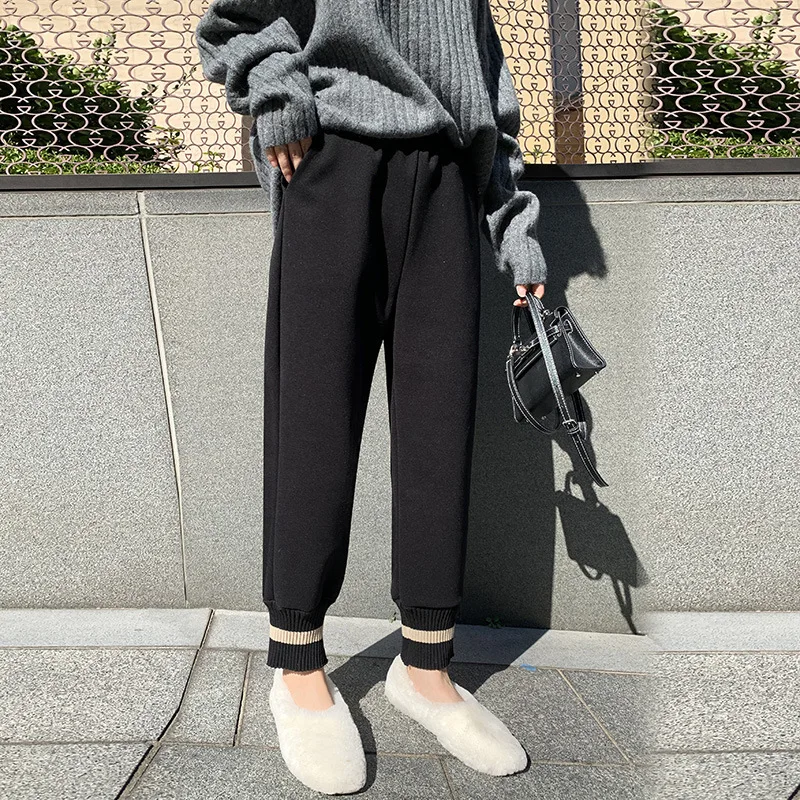 Спортивные брюки Harajuku женские шерстяные теплые зимние с эластичным поясом