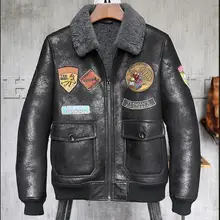 Высококачественная Мужская зимняя куртка из натуральной кожи, мужская куртка из овчины, кожаная куртка пилота, зимнее кожаное пальто для мужчин