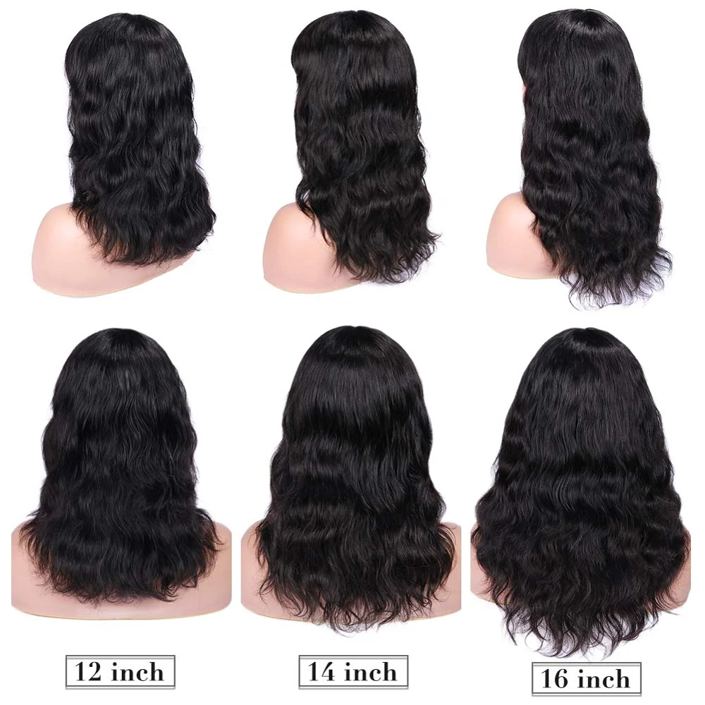 HANNE Hair Brazilian Natural Wave Wig 100% Human Hair Wigs For Black Women With Free Part Bangs Remy Hair Wigs Short Bob Wigs