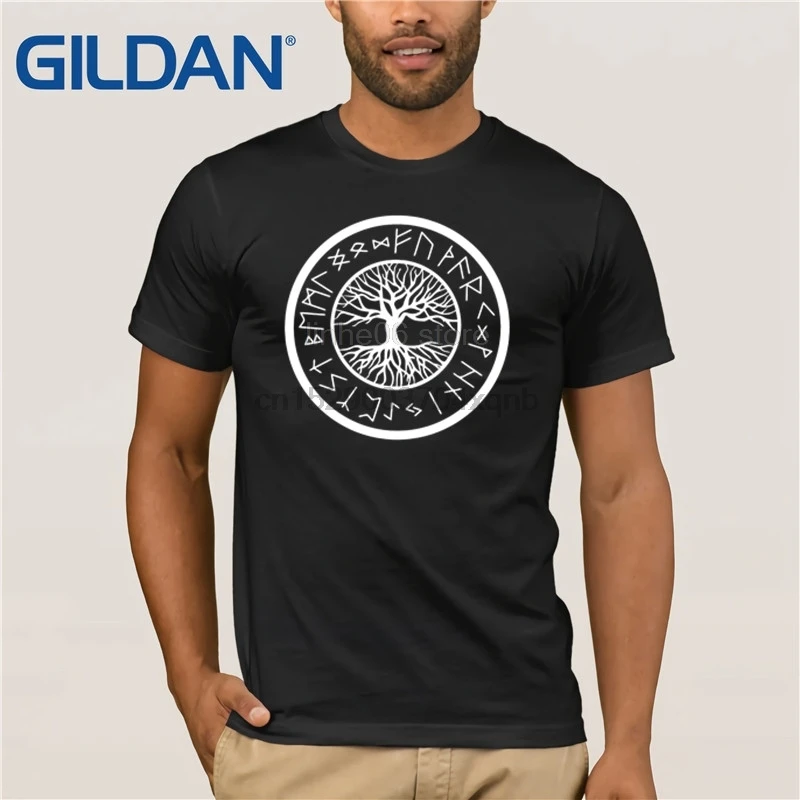 

Basic t shirt viking yggdrasil tree of life with norse rune t-shirt Spring Natural tshirt Short Sleeve Free Shipping