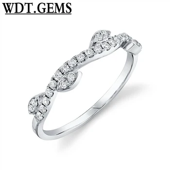 

Womens 10K White Gold Diamond Curve Band Hanging Leaf Ring Round Cut 0.24 TCW