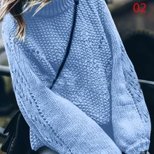 

2021 New Women's Sweater Solid Color Striped Decoration Round Neck Pullover Long Sleeve Hollow Out Sweatshirt for Autumn Winter