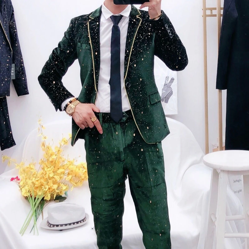 Блейзер Masculino Verde мужской черный блейзер сексуальные костюмы свадебный певица
