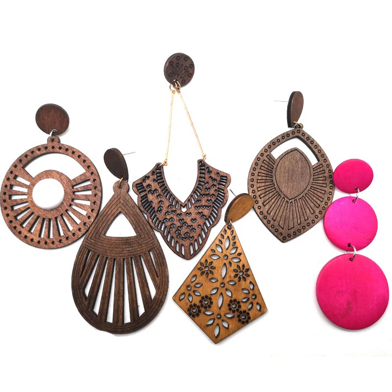 Африканские деревянные серьги могут смешивать 6 Дизайнов | Украшения и