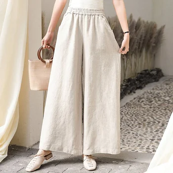 

High Waist Women Casual Wide Leg Pants New Arrival 2020 Summer Fashion Korean Style Cotton Linen Loose Female Trausers P338