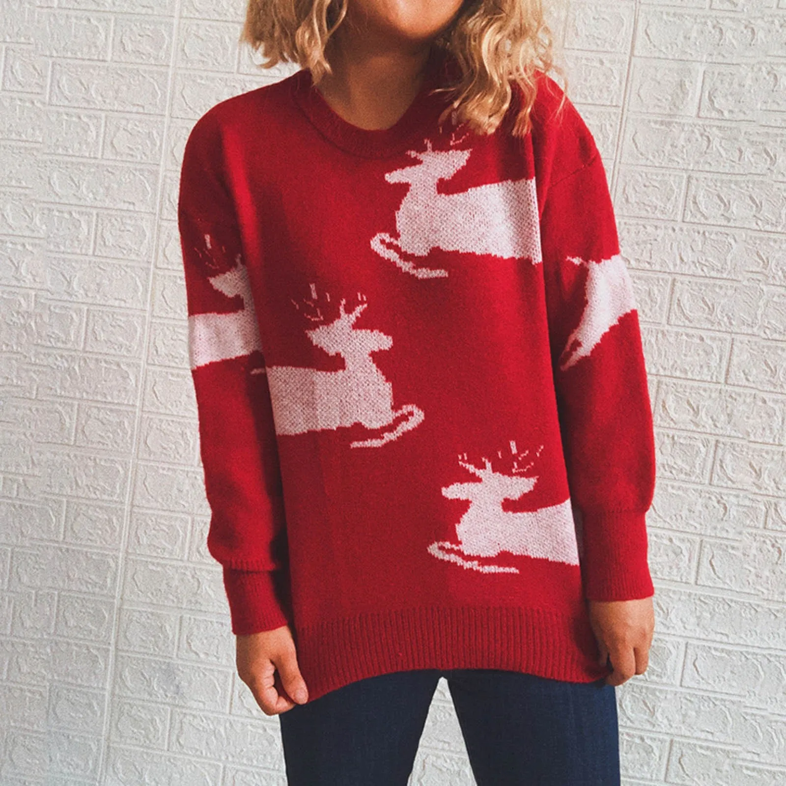 Cartoon Print Sweater Christmas Funny Printed Xmas Red Design Jumpers