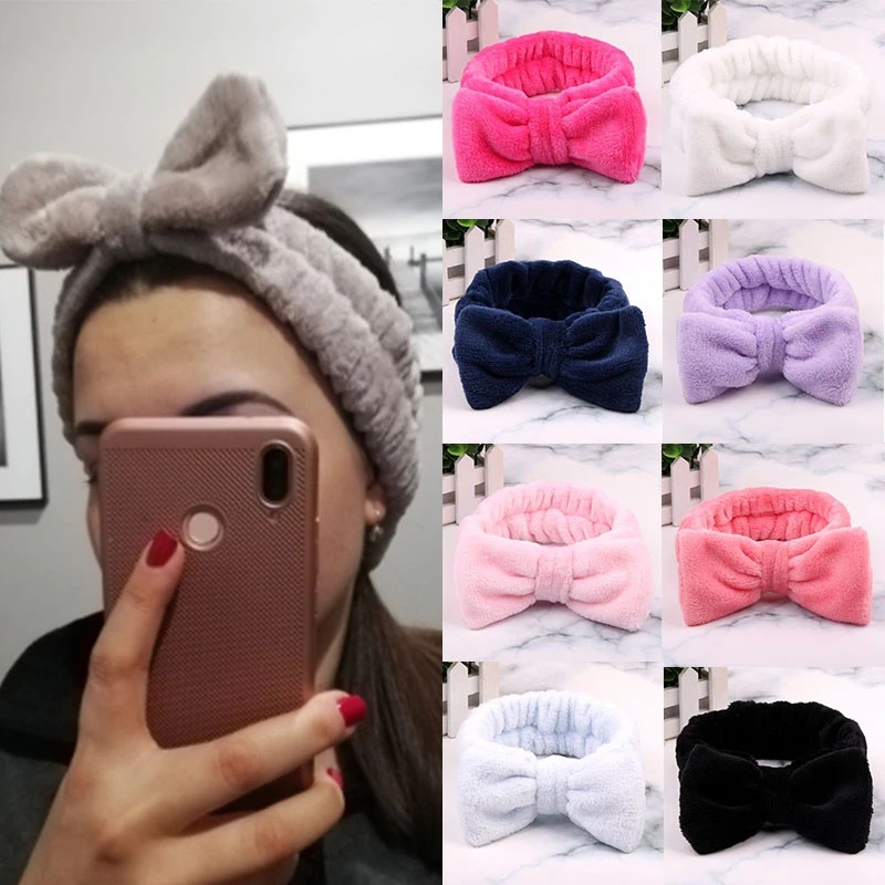 hair clips for women Big Rabbit Ears Coral Fleece Soft Elastic Hairbands SPA Bath Shower Make Up Wash Face headband Hair Band Girls Hair Accessories crocodile hair clips