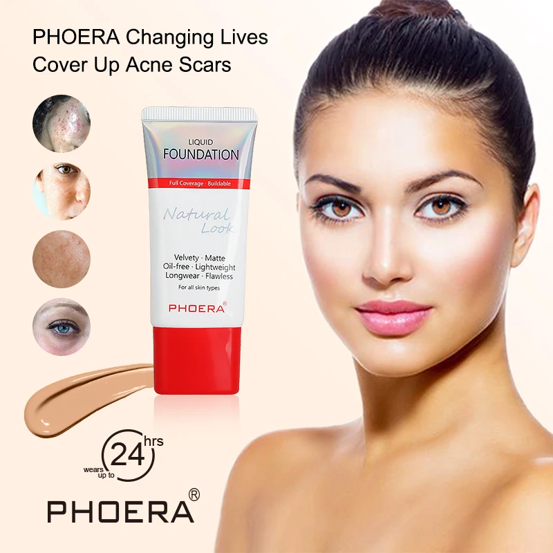 

PHOERA 12 Colors Matte Oil Control Liquid Concealer Foundation Cream Lasting Whitening Moisturizing Silky Face Base Cream TSLM1