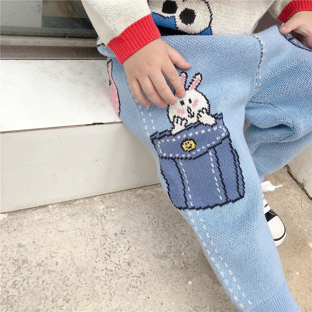 Tonytaobaby/Новинка; осенне-зимняя одежда для мальчиков и девочек; детские штаны из чистого хлопка с кроликами и медведями