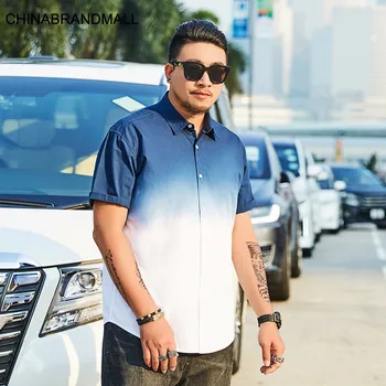 

super Brand Big size Men's Wear Fat Man Loose Shirt Trend Hanging Dyeing Gradient Plus Fat Plus Short Sleeve Shirt