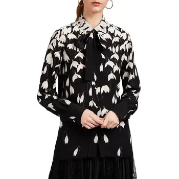 

New printed silk top women s loose long sleeve shirt mulberry silk shirt
