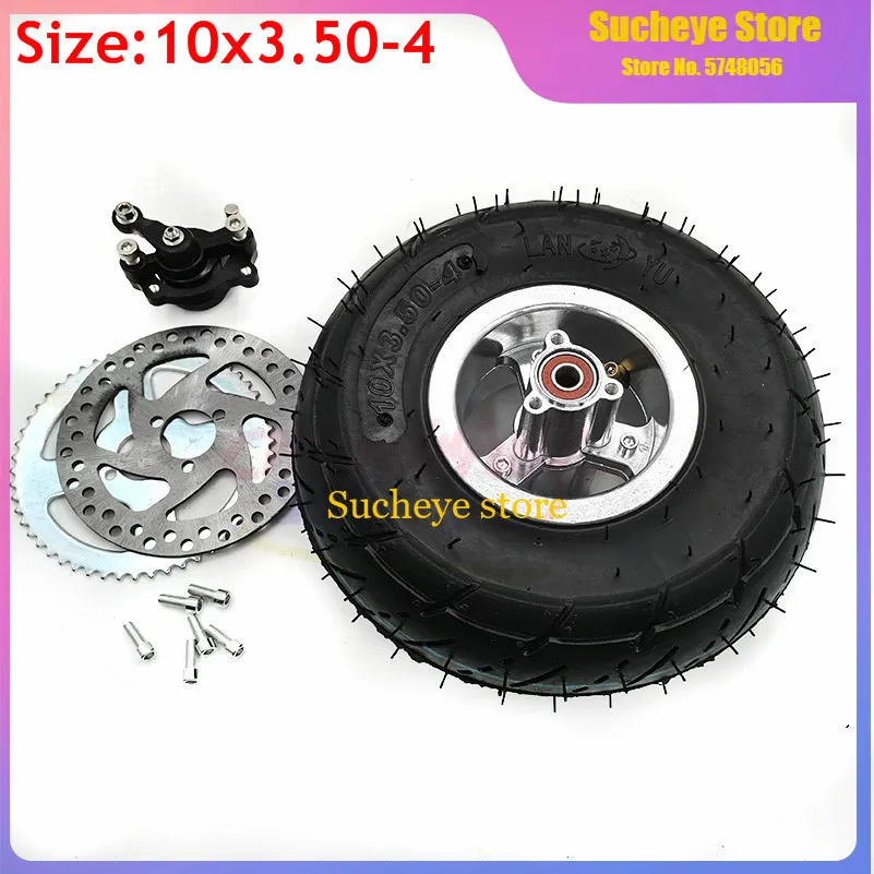 

10x3.50-4 Tire Wheel 4 Inch Tube Tyre Rim Brake Disc Sprocket Pump for 49cc Mini Quad Dirt Bike Scooter ATV Buggy 10x350-4