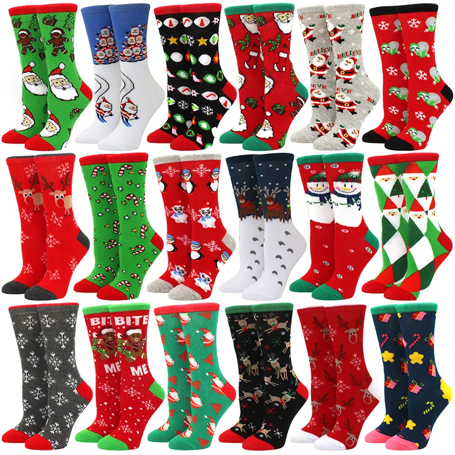 Description Picture 2 of itemChristmas Socks New Colorful Woman Cotton Happy Men's Crew Socks Harajuku Hip Hop Funny Cartoon Santa Claus Biscuits