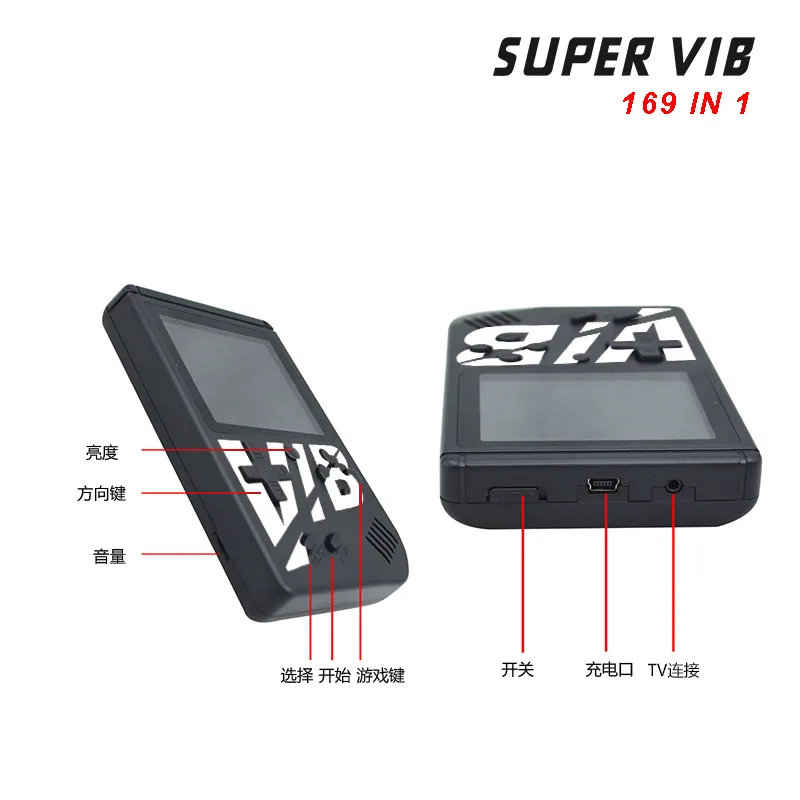 VIB игровая консоль для видеоигр, мини портативная игровая консоль, встроенная 169 игр, AV tv выход, ретро игровая консоль
