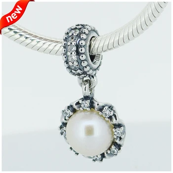 

DIY Fits for Pandora Bracelets Charms with White Freshwater Cultured Peal 100% 925 Sterling Silver Jewelry Beads Free Shipping