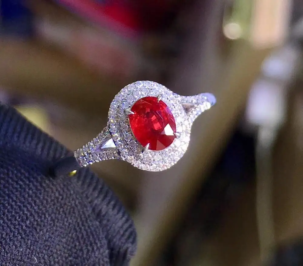 Ювелирные изделия из чистого 18 K Белый Золотой Настоящее с натуральным красным Рубином 0.51ct бриллианты ювелирные изделия женские кольца для женщин тонкое кольцо