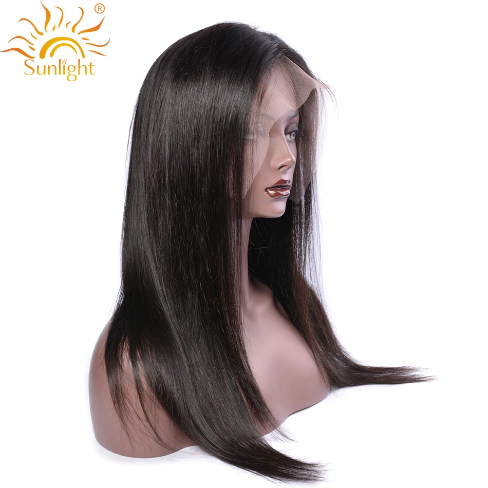 Прямые волосы 360 синтетический фронтальный парик предварительно сорвал с волосами младенца бразильские волосы remy Черный Солнечный свет человеческих волос парики для женщин