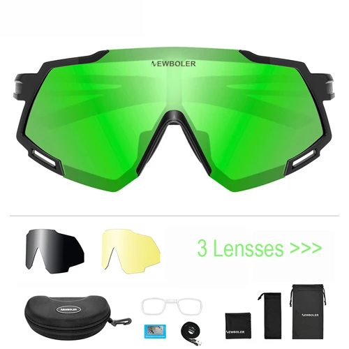 3 lens set green NEWBOLER поляризационные спортивные мужские солнцезащитные очки для шоссейного велоспорта, очки для горного велосипеда, очки для езды на велосипеде, 5 линз - Цвет: 3 lens set green