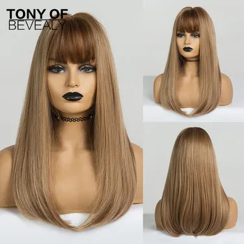 

Long Straight Blonde Ombre Hair Wigs With Bangs Heat Resistant Fiber Synthetic Wigs for Black Woman Cosplay Natural Wigs